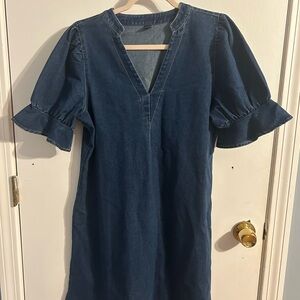 SHEIN Blue Ruffled Flutter Sleeve V-Neck Dress